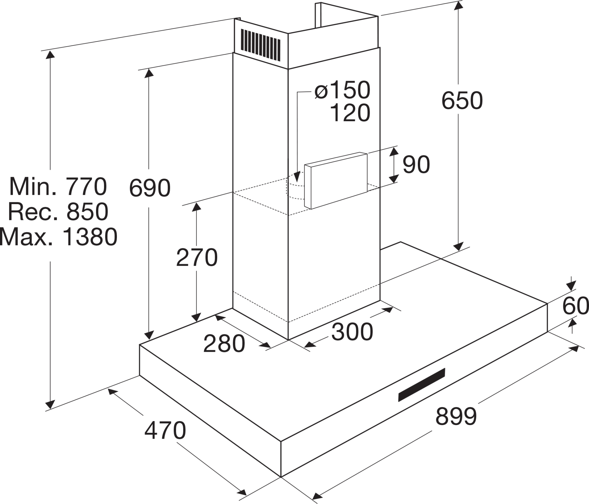 ATAG wandschouwdampkap - 90cm - WS90292MS