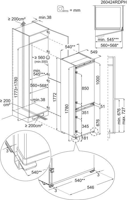 AEG 7000 Inbouw koel-vriescombinatie 257 l - Koel / Vriescombinatie
