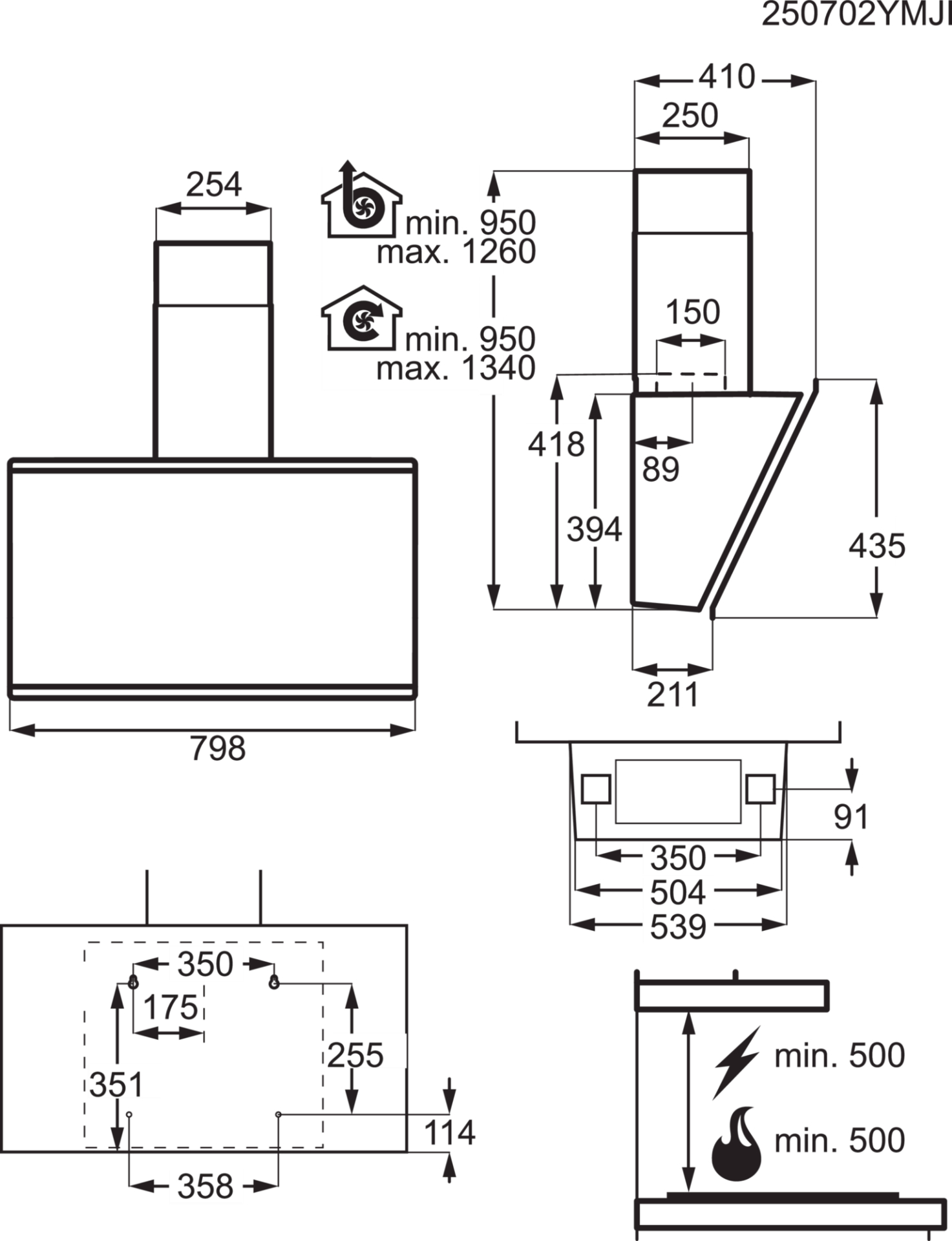 AEG 7000 Wanddampkap matzwart - GV77D81SZ